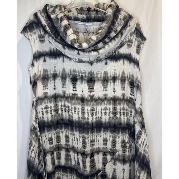 BRYN WALKER NOA Cream Black Tie Dye Linen Cowl Neck Asymmetrical Hem Tunic XS - Picture 2 of 10